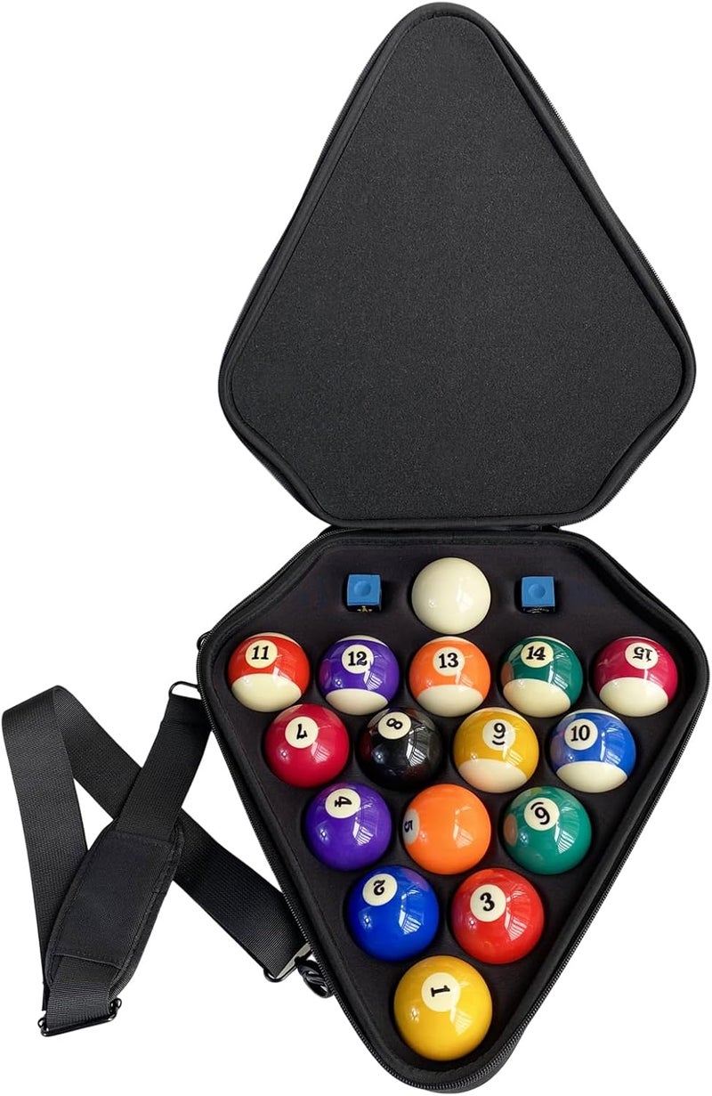 UISKOOPW Pool Ball Carrying Case,Hard Billiard Ball Case Cue Ball Holder for One Set of Billiard Balls,EVA Pool Ball Storage Bag with Handle and Adjustable Shoulder Strap for Travel - Image 1